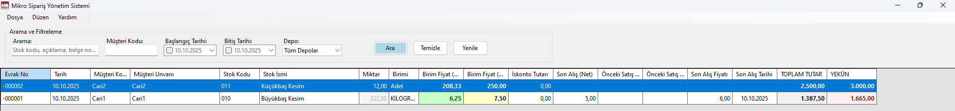 Mikro Sipariş Yönetim Sistemi