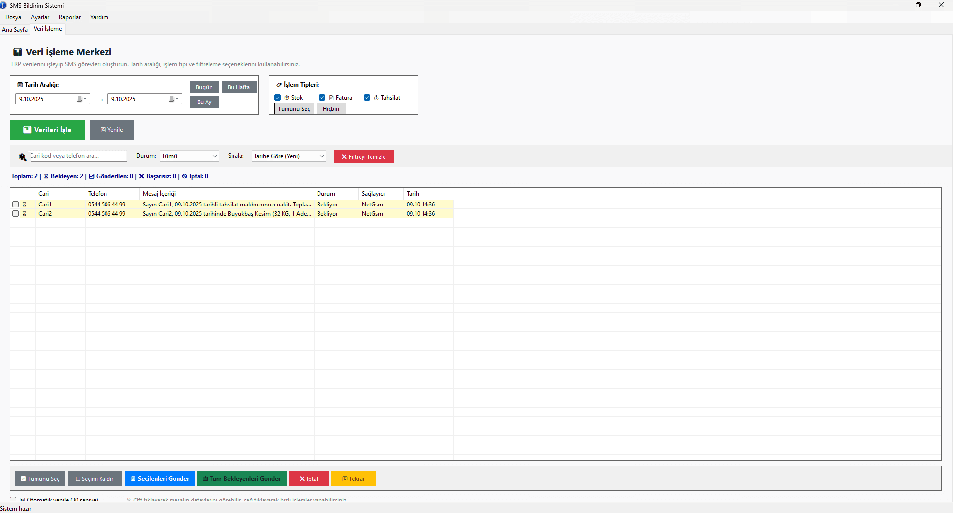 SMS Bildirim Sistemi
